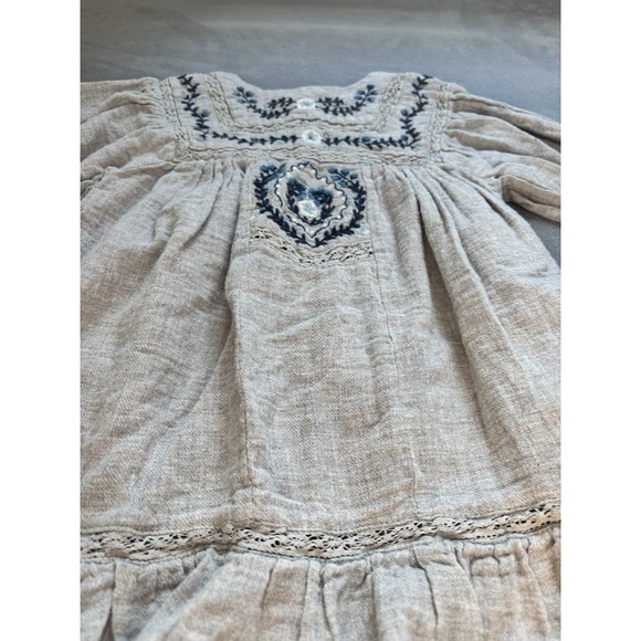 Zara Girls Sz 4-5 Embroidered Peasant Boho Prairie Dress Soft Puff Sleeve Flowy - Picture 3 of 10